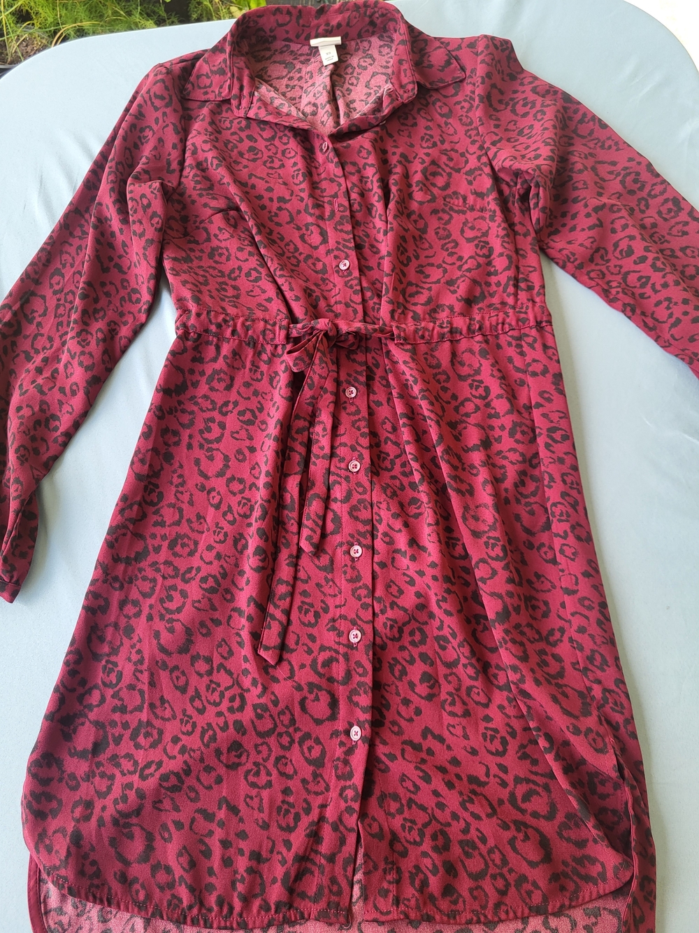 a new day Burgundy Leopard-Print Button-Front Shirt Dress